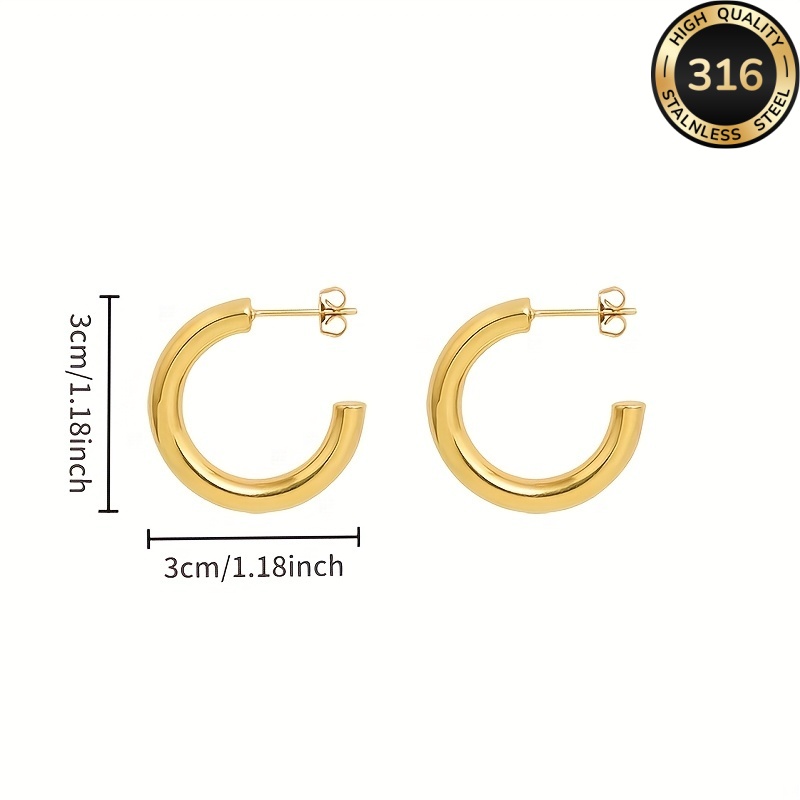 Women's C-Shaped Hypoallergenic Stainless Steel Hoop Earrings